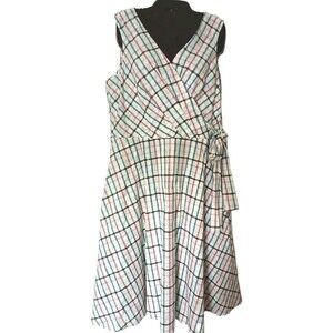 Chaps A Line Wrap Dress Size 14 Sleeveless Plaid Surplus Tie Waist Zippered New